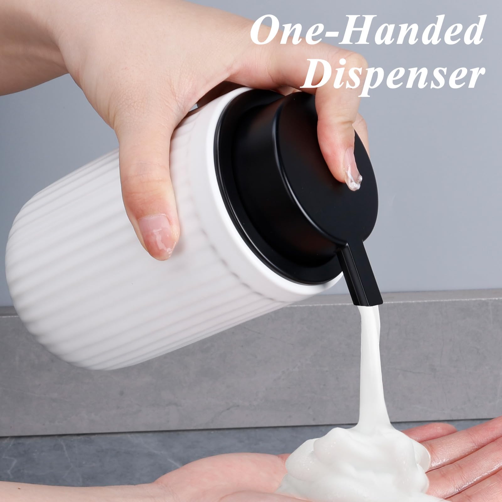 Bosilunlife Foam Hand Soap Dispenser - White Ceramic Foaming Soap Dispenser For Bathroom 12Oz Refillable Liquid Lotion Soap Disp
